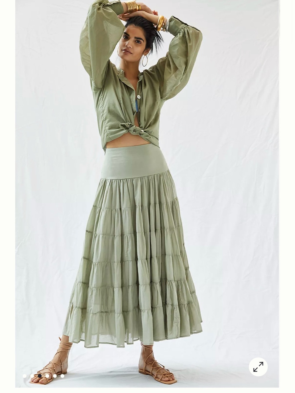 $260 Erica Pena Anthropology sage tiered boho skirt. Xs/s